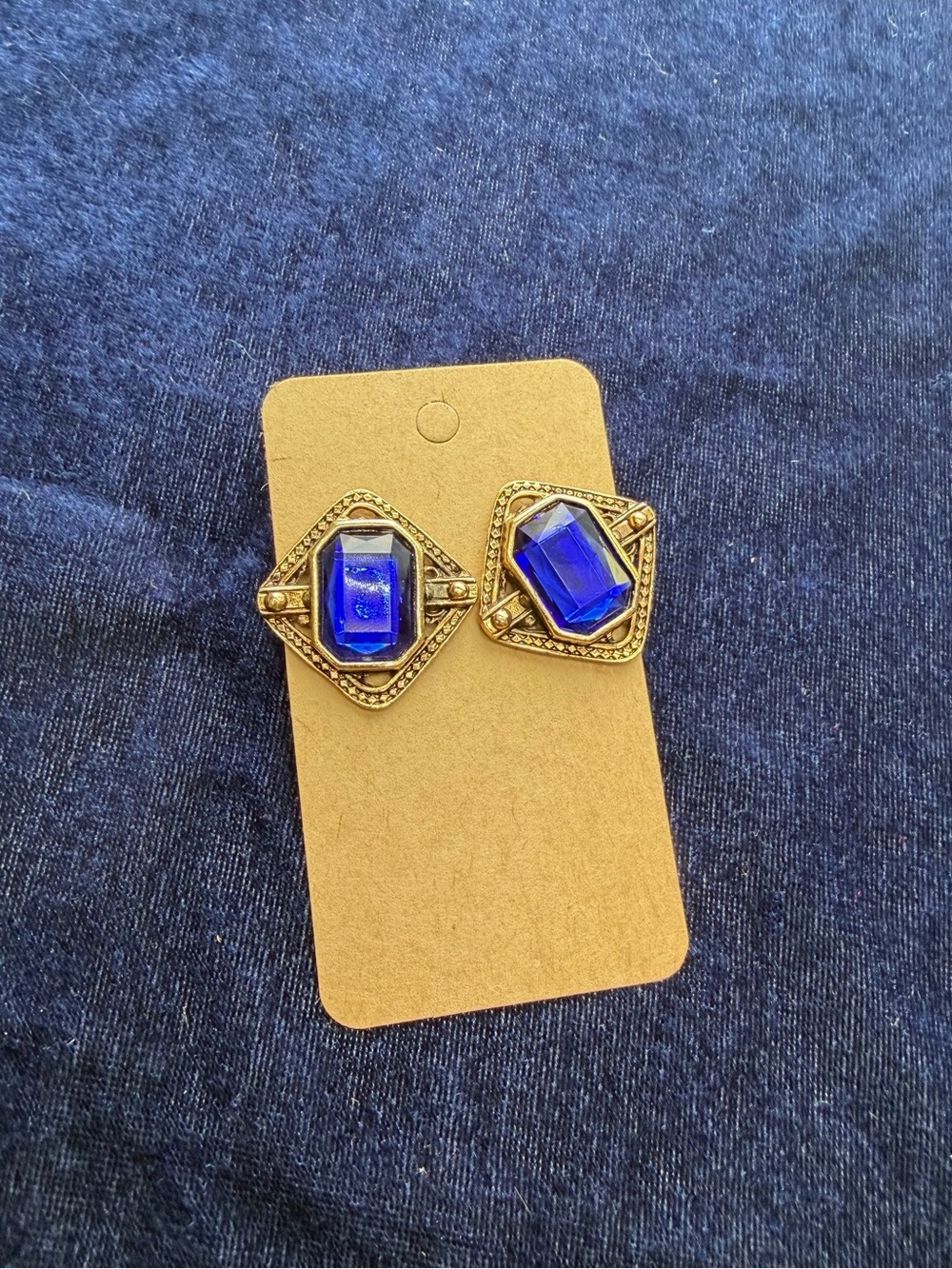 Vintage Gold tone Blue Gemstone Earrings